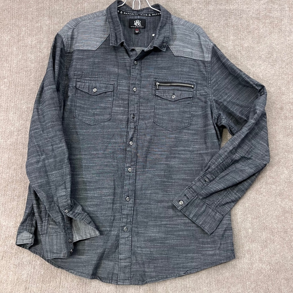 Rock & Republic XXL Gray Long Sleeve Button Up Shirt Men's Casual